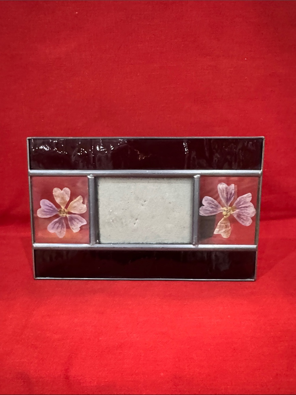 Burnes Of Boston purple Stained Glass Frame with Real Floral Accents